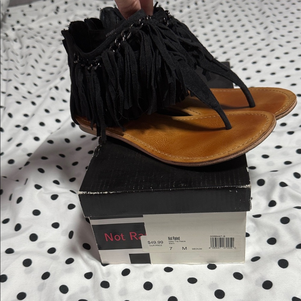 Black Fringe Sandals